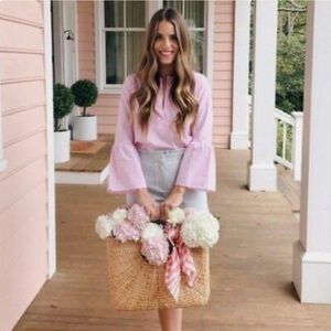 J. CREW Striped Bell-Sleeve
Blouse Pink and White Striped Top